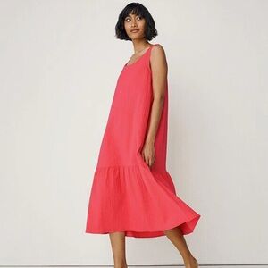 NWT Eileen Fisher Tiered Organic Cotton Pucker Midi Dress Size Large.